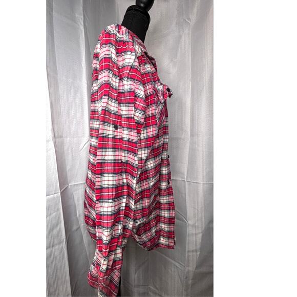 Matchstick Flannel Shirt Women’s L Plaid Red White 100% Cotton Classic Roll Tabs - Picture 5 of 16